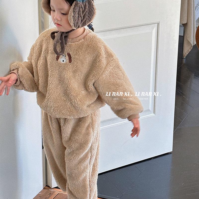 

Зима 2024 Корейский плюшевый комплект детской домашней одежды с плюшевым мишкой - Теплый и мягкий 100 cm абрикосовый