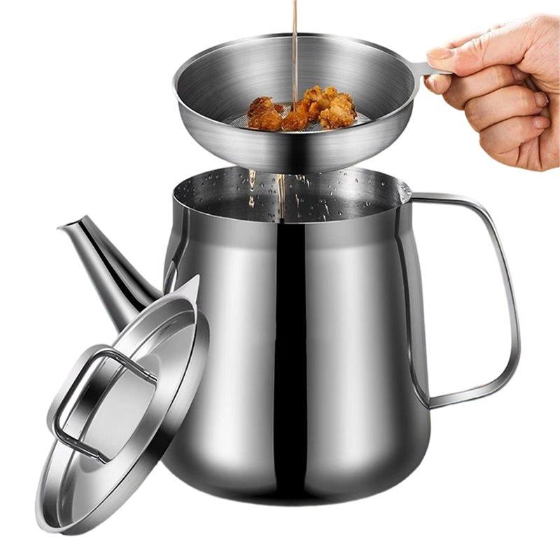 ABBP-Oil Pourer Large Capacity Heat Resistant Heatresistant Dustproof With Filter Stainless Steel Oil Filter Pot For Home Restau