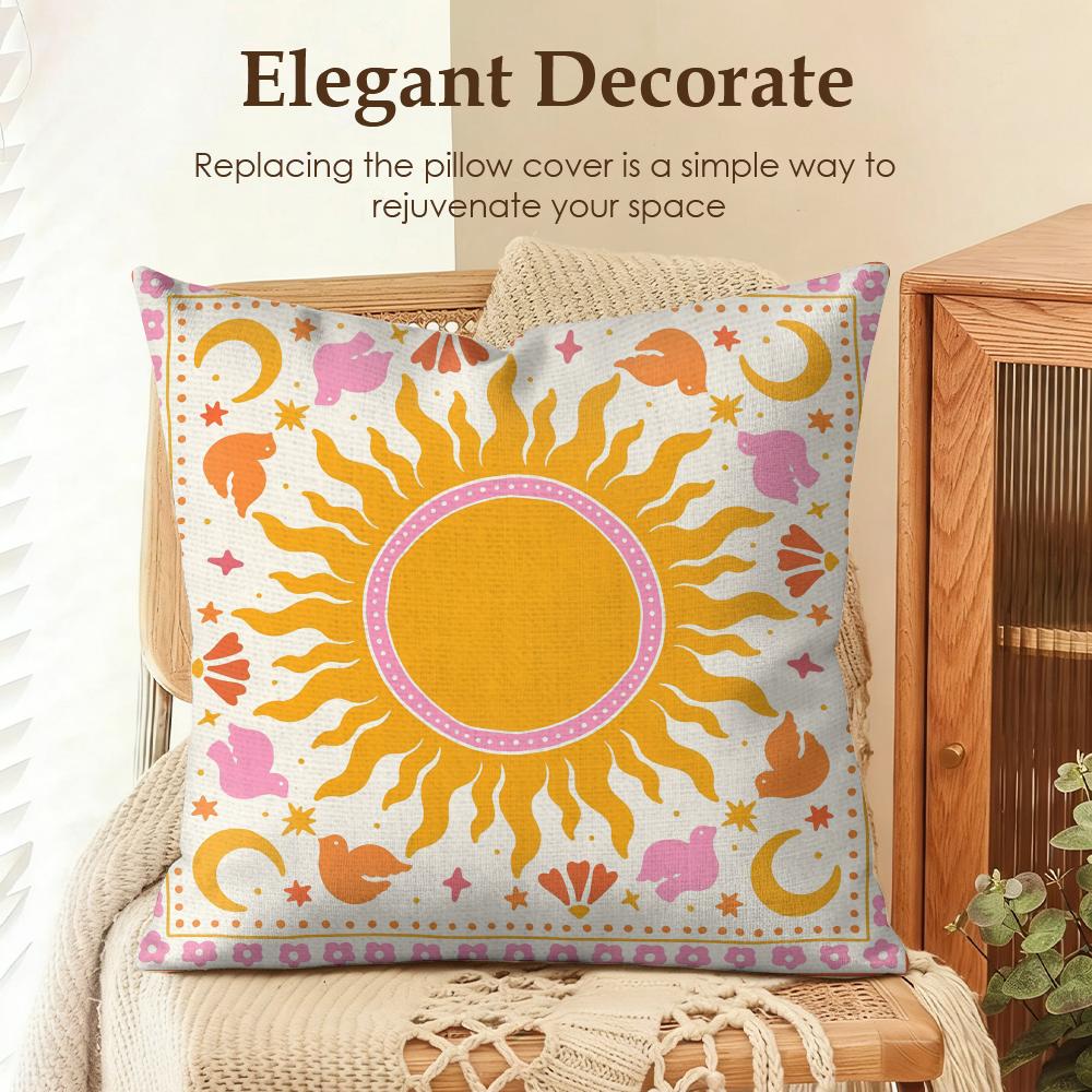 Cute Cartoon Flowers Fashion Art Cushion Cover Natural Linen Organic Fabric DoubleSided Printing Sofa Home Decor Pillow Case