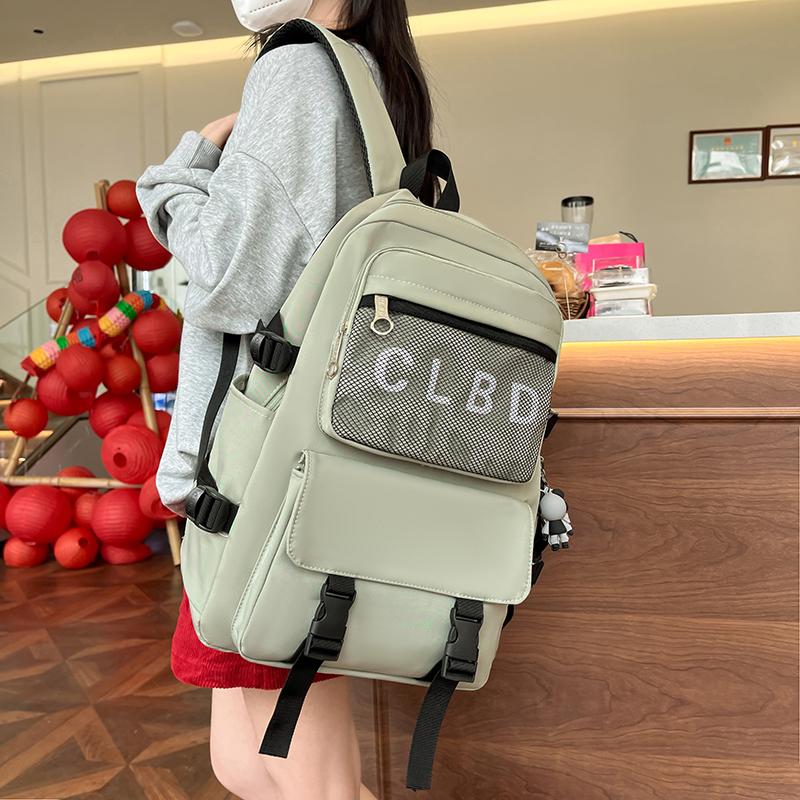Three-Piece Backpack Set Large Capacity Student Schoolbag Women Solid Color Backpack with Lunch Bag Pen Bag