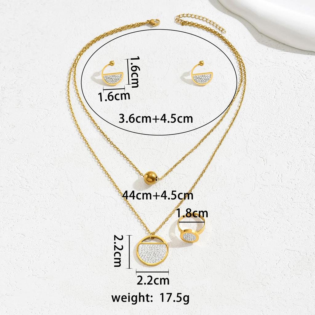 Fresh Wind Women's Ring Earrings Necklace Set Personality Zircon Round Clavicle Chain Versatile Jewelry