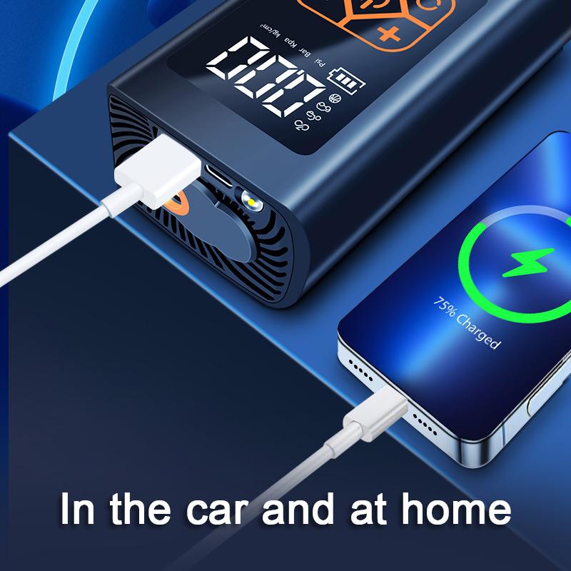 Pompă de aer pentru mașină fără fir de 4000 mAh, mini pompă electrică portabilă pentru anvelope, compresor de aer, afișaj digital portabil, pompă de încărcare, iluminare