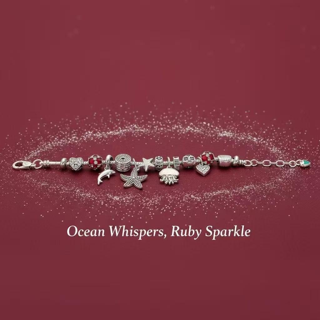 Bracciale con Ciondolo Stella Marina e Conchiglia per Donna e Uomo con Perline Stile Oceano