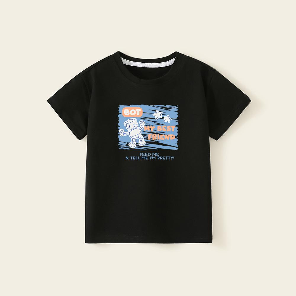 

Крутая красивая летняя футболка для мальчиков 2025: Повседневный топ из чистого хлопка свободного кроя с рукавом до локтя 130 cm