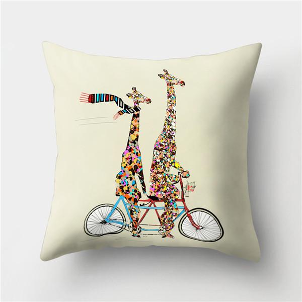 Bicycle Print Polyester Pillow Cover Cartoon Art Abstract Bike Cushion Cover Car Home Sofa Square Decorative Pillowcase 45X45CM
