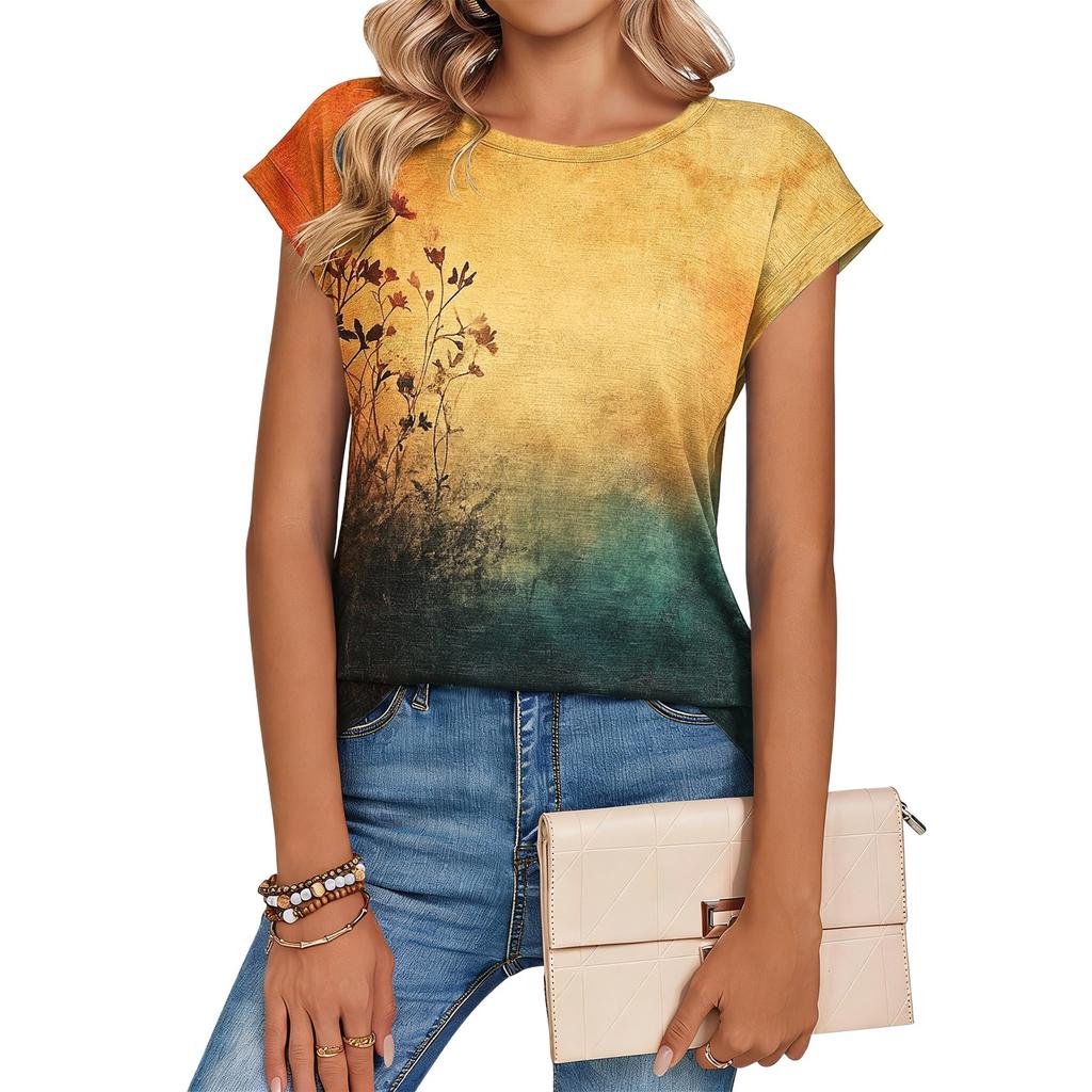 Women's Loose-Fit Fashionable Casual Retro Print T-Shirt