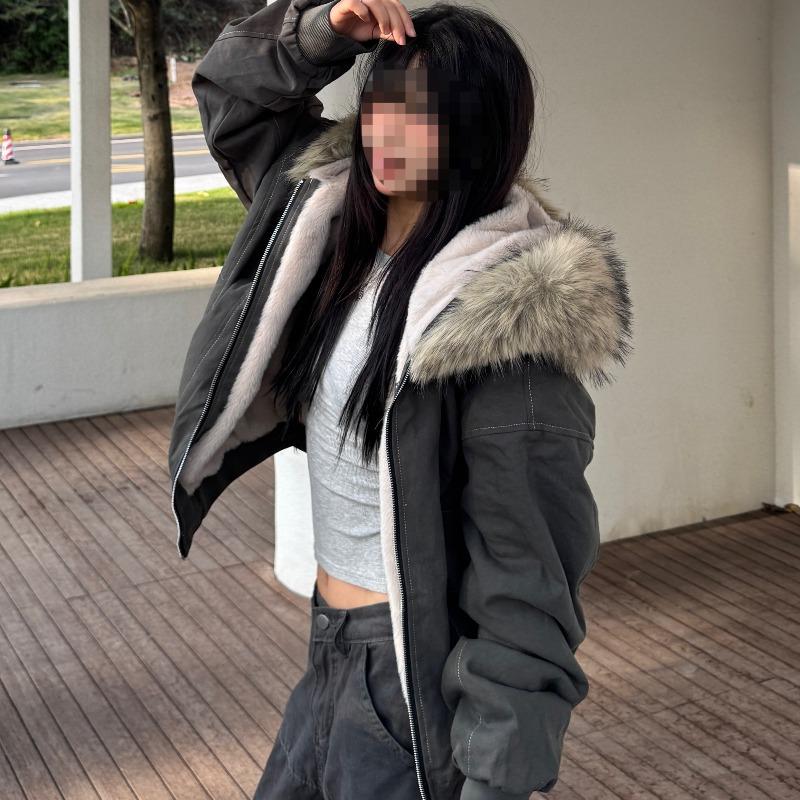 Parka Retro pentru Femei, Palton de Iarnă Călduros, Jachetă cu Glugă și Guler Mare de Blană