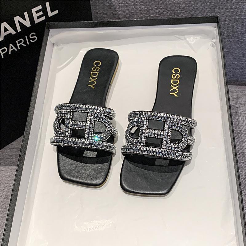 

Внешнеторговая обувь больших размеров для женщин 2024 лето уличные шлепанцы модные шлепанцы со стразами шлепанцы пляжные крутые шлепанцы 42 чёрный