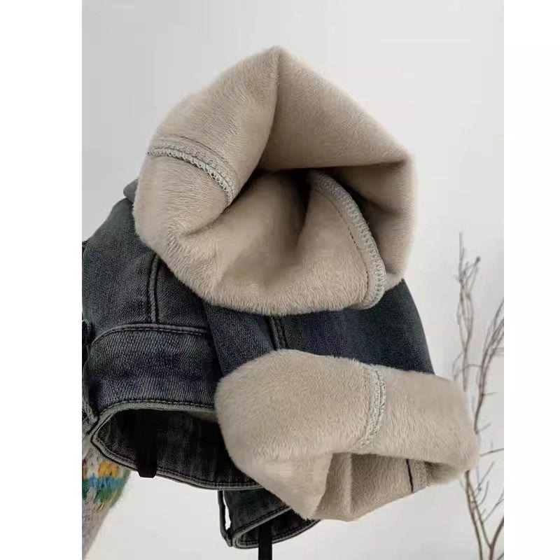 Women's Winter Fleece Lined Retro High Waist Plus Size Straight Leg Jeans