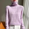 Women's 100% Pure Wool Turtleneck Sweater, Openwork Jacquard Design with Rhinestones, Long Sleeve High Neck Base Layer