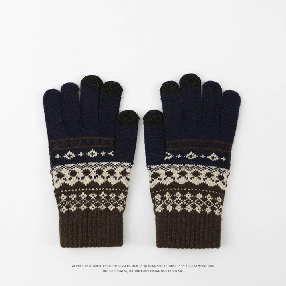 Thick Ethnic Style Gloves Driving Gloves Jacquard Gloves Warm Men Wool Mittens Student