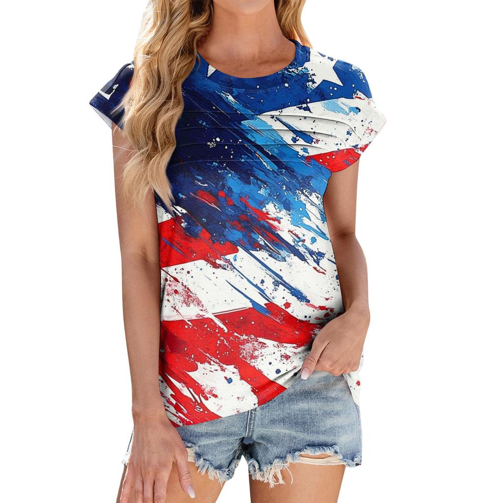 Women's Fashion Casual Short Sleeve Basic Textured Round Neck T-Shirt Cap Sleeve Top