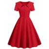 Retro Women Dress Turn-down Collar Shortn Sleeves A-line Big Swing Buttons Slim Fit Solid Color 50s Ball Prom Midi Dress