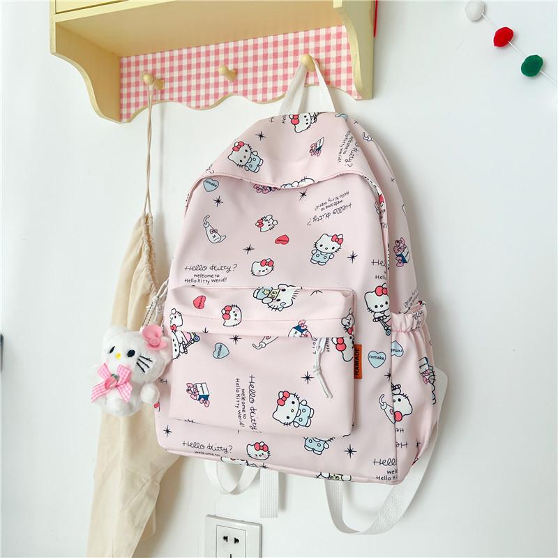 Cute Cartoon Sanrio Hello Kitty Backpack Large Capacity Student Schoolbag  Delicate Personality Trendy Girly Kt Bag Gifts