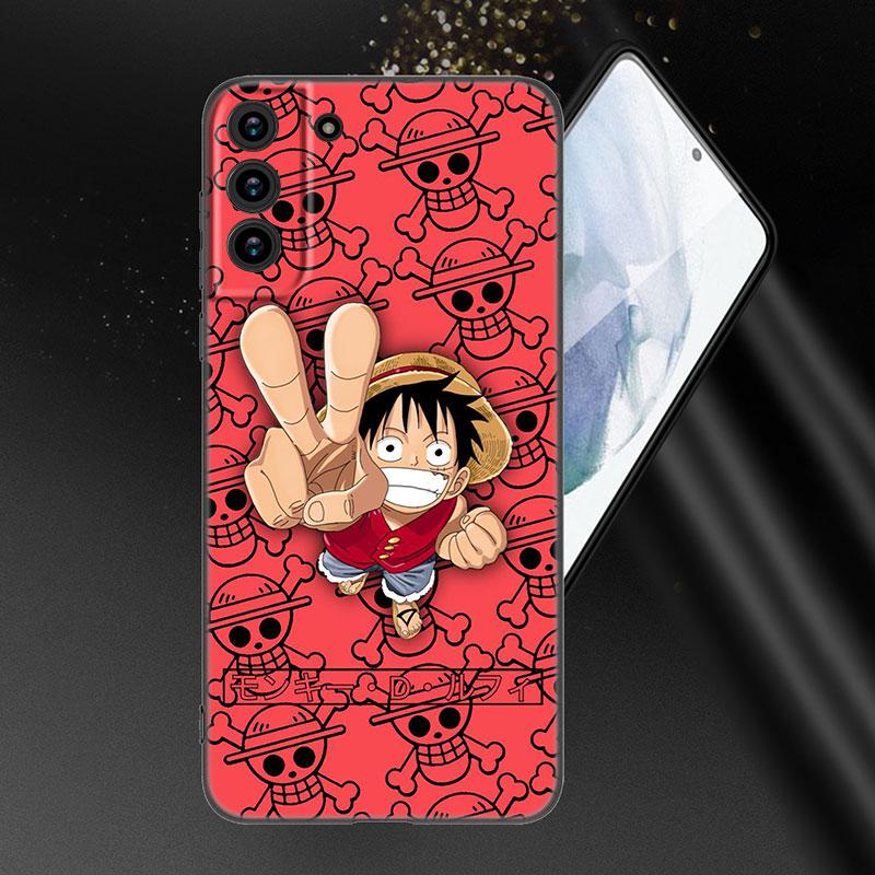 Anime One Piece Luffy Black Silicone Phone Case For Samsung Galaxy S23 S21 S20 FE S24 S22 Ultra S10E S10 S9 S8 Plus