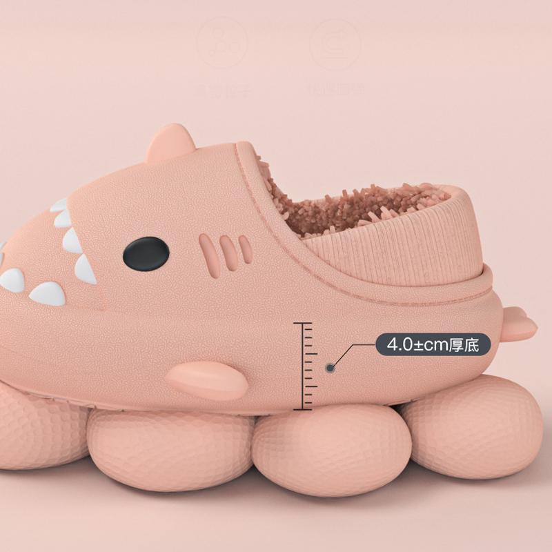 Fashion Litfun Plüschfutter Cartoon Hai Hausschuhe Für Damen Herren Zum Hineinschlüpfen Baumwoll-Pantoletten Wasserdichte Plateau-Plattform Plüsch Gemütlich Warm Herren Hausschuhe