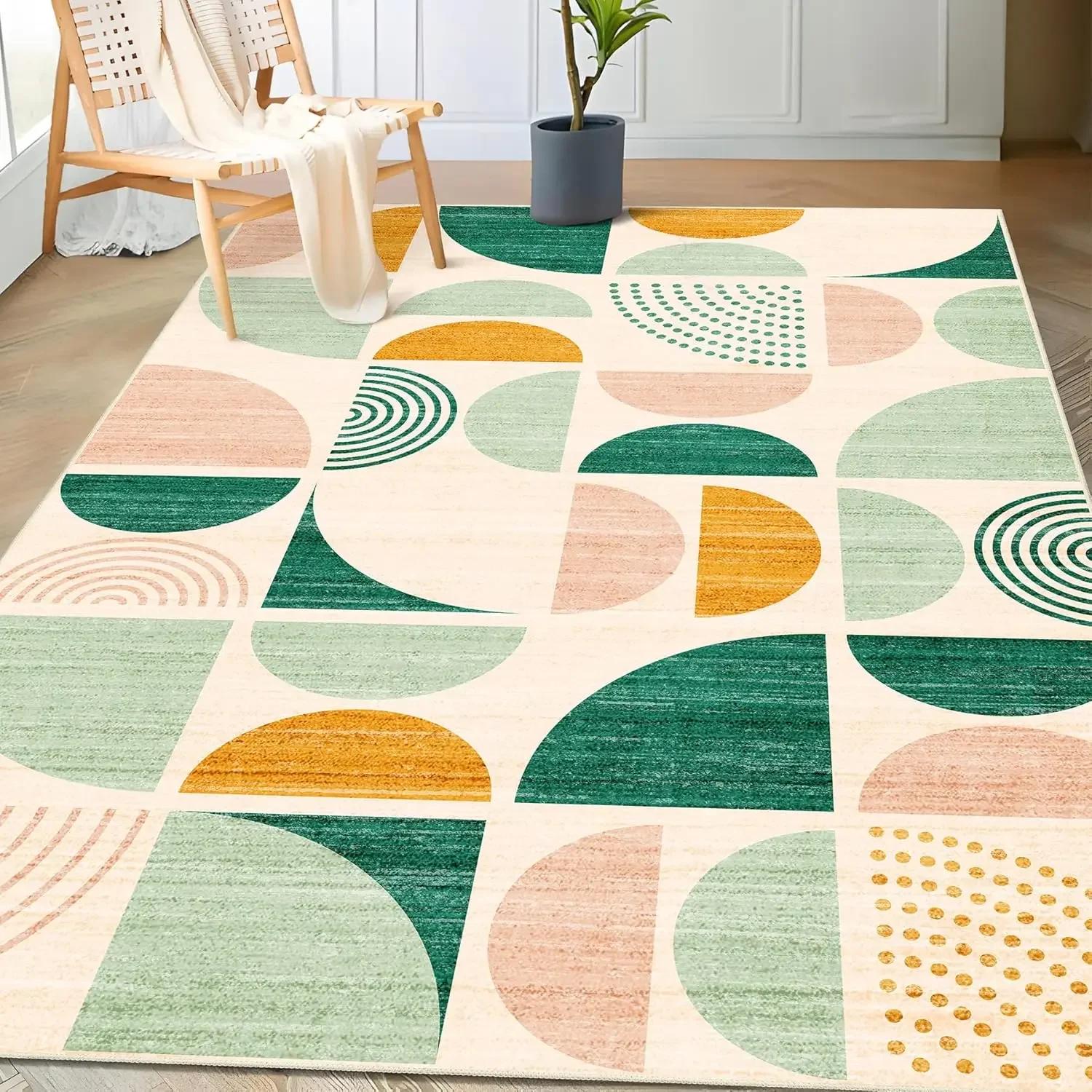 

Boho Area Rug – Modern Abstract Orange Non-Slip Carpet, Soft Washable Floor Mat for Bedroom Living Room Bedside Decor 60*90cm