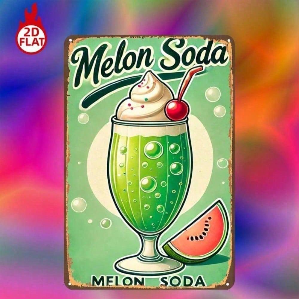 1pc Vintage Melon Soda Metal Sign 8x12 Retro Summer Drink Wall Art Tin Painting for Home Bar Restaurant