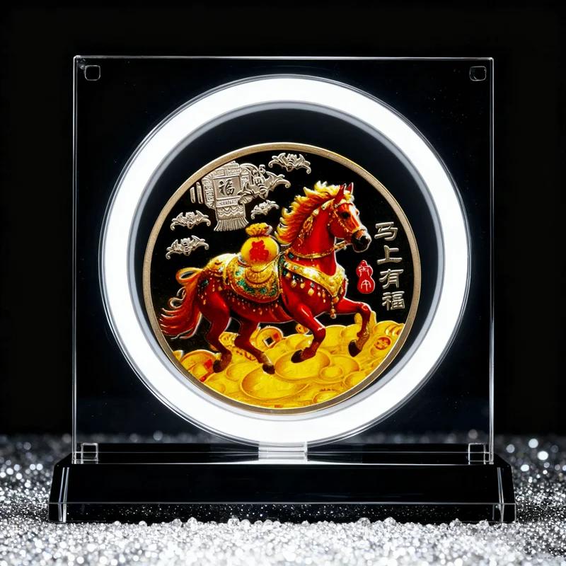 40MM Metal Gold Collection 2026 Year Chinese New Year Souvenir Coins Lucky Animal Horse Collectible Coins Silver Challenge Coin