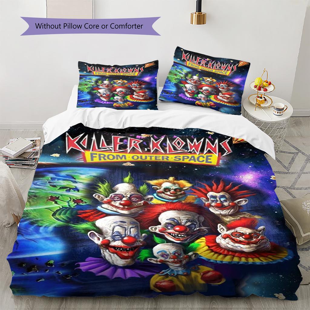 Killer Clown Horror Pattern Bedding Set Quilt Cover Pillowcase Home Decor Gift (1 * Duvet Cover + 2 * Pillowcase, Without Core)