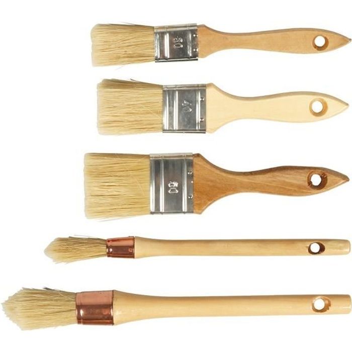 Set de 5 pinceaux pro en soie pure - COGEX - Manche bois - 2 rechampirs (15/25) et 3 plats (30/40/50)