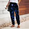 Women Glitter Printing Pants Lace Up Elastic Waist Loose  Trousers Casual Long Pants Trousers with Pockets
