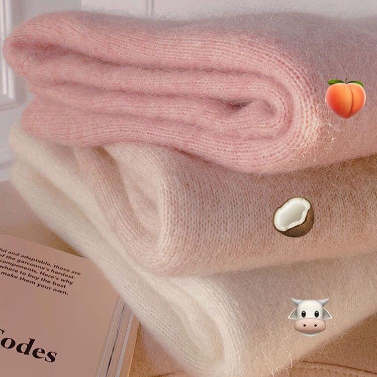 Women's Trendy 2024 Autumn/Winter Pink Mohair Loose Knit Sweater with Round Neck