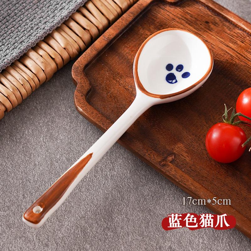 Ceramic Spoon Long Handle Anti-scald Spoon High Color Value Round Head Soup Scoop Porridge Special Tool Kitchen Supplies