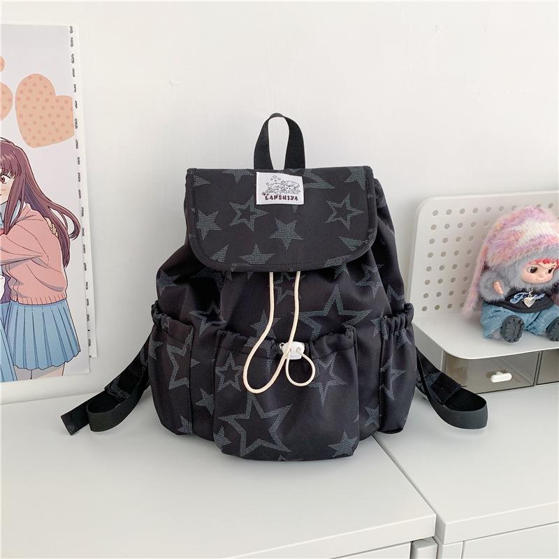 Schoolbag Korean sweet and cool drawstring backpack 1011 new five-pointed star printed schoolbag large capacity versatile cute small backpack