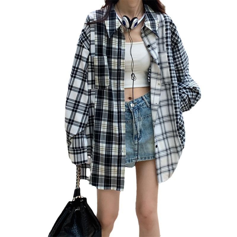 Koreanisches Dongdaemun Chic Karohemd für Damen - Lockere Passform, 2025 Frühling/Herbst Jacke im Hongkong-Stil