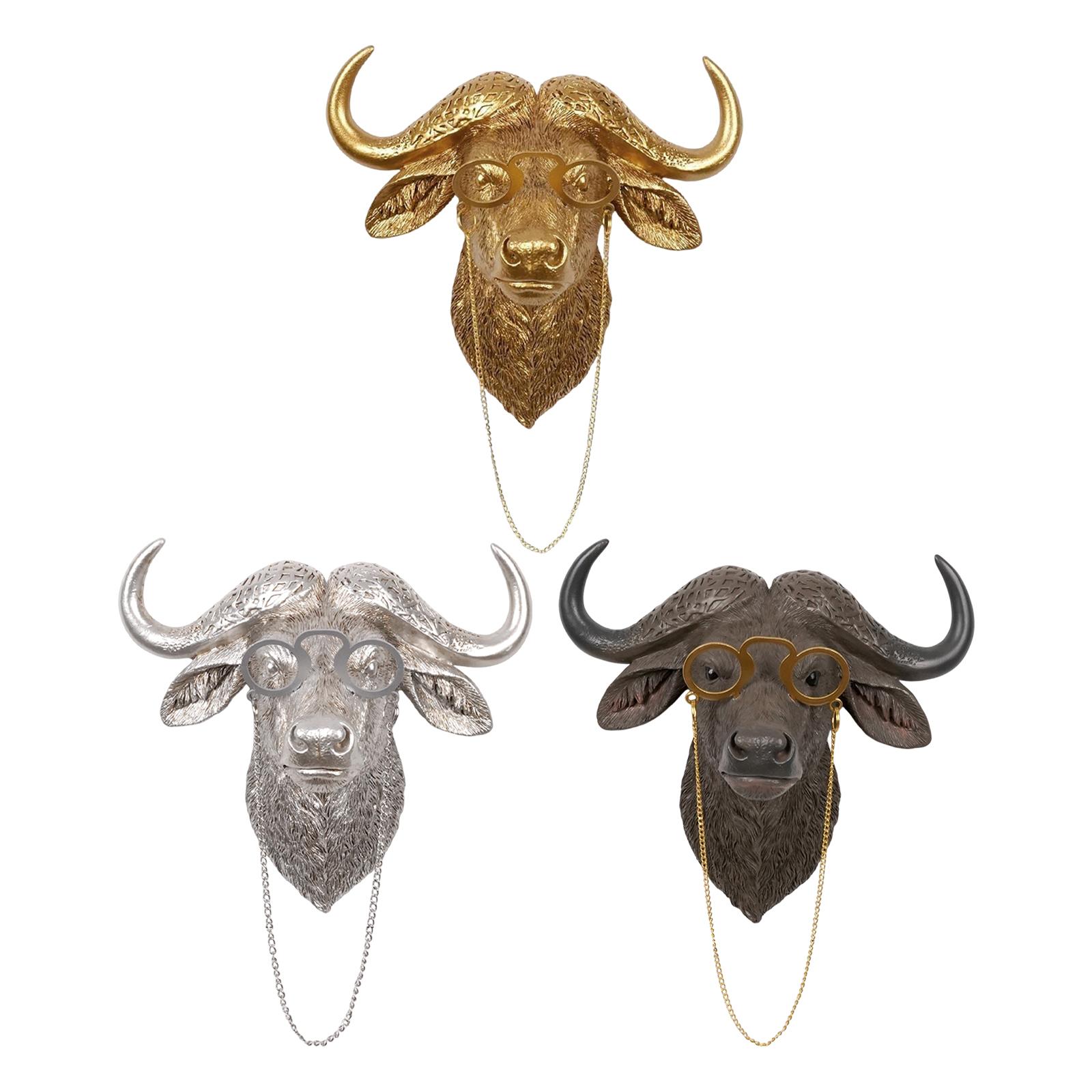 Resin Animal Head Wall Sculpture Ornament Artistic Home Accent Unique Walls Art oro