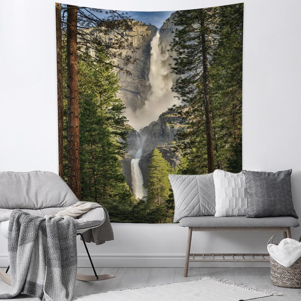 Anpassbares Naturwald-Wasserfall-Landschafts-Wandteppich-Dekorations-Wandbild-Wandteppich Wohnzimmer Leinwand-Wand-Wandteppich