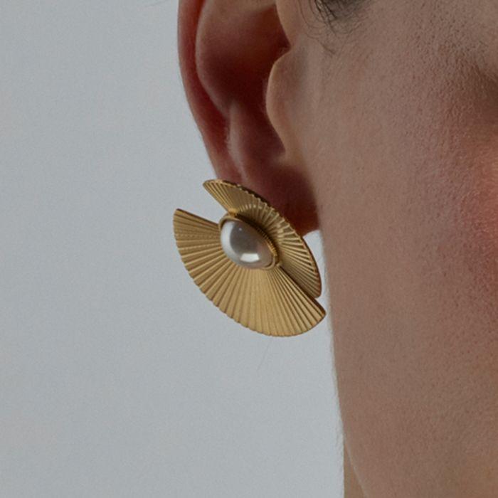 Boucles d'oreilles en perles blanches Luxenter finies et plaqué or 18k - Lessa
