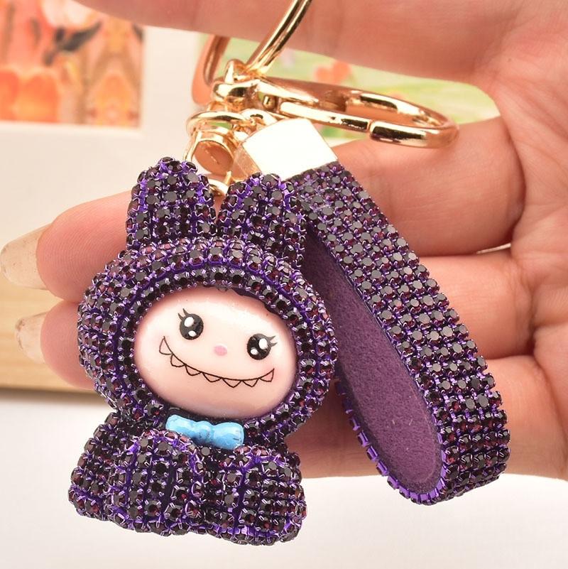 Internet Celebrity Labubu Keychain Creative Diamond Studded Labubu Doll Car Key Accessories Exquisite Women's Bag Pendant
