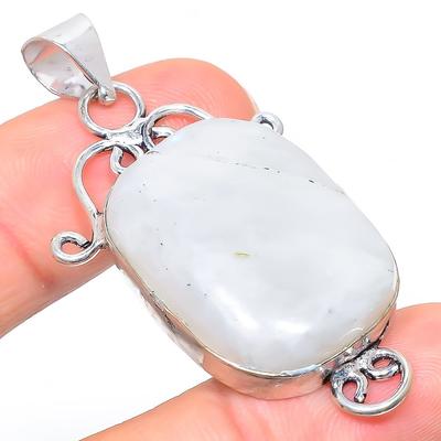 Natural Rainbow Moonstone Gemstone 925 Sterling Silver Pendant 2.17" R0F37