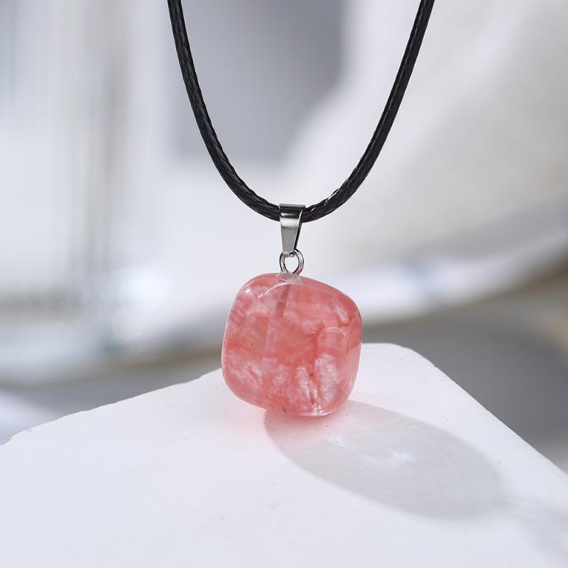 Natural Chakra Crystal Pendant Necklace High Quality Polished Assorted Stones Black Leather Rope Jewelry Gift for Yoga Enthusiasts
