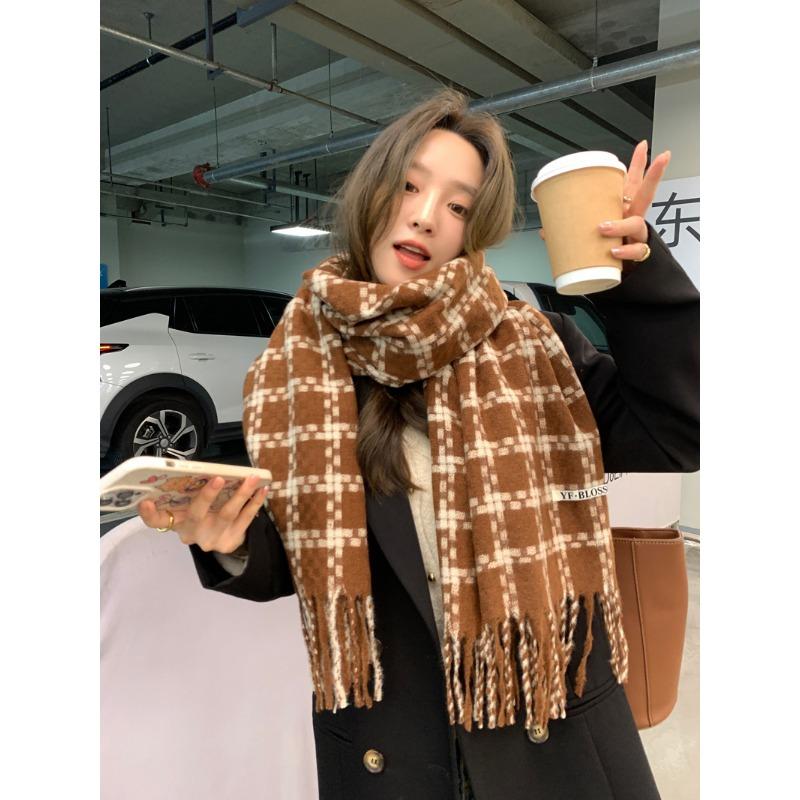 Maillard Plaid Scarf Women's Winter High Sense Versatile Thickened Warm Thin Shawl Dual-purpose Couple