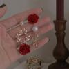 Asymmetric For Girls Pearl Women Stud Earrings Drop Earrings Korean Dangle Earrings Red Rose Flower