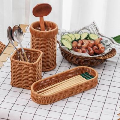 Hardness Rattan Wicker Woven Serving Baskets Handwoven Household Drain Chopstick Fork Spoon Holder 7 Styles