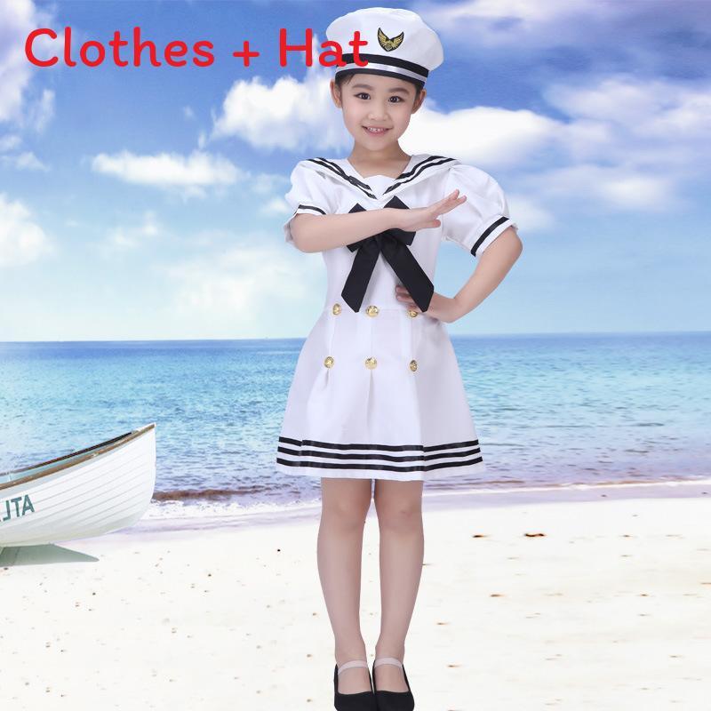 Childrens Navy Uniform Dance Costume With Polyester Fabric For Stage Performance