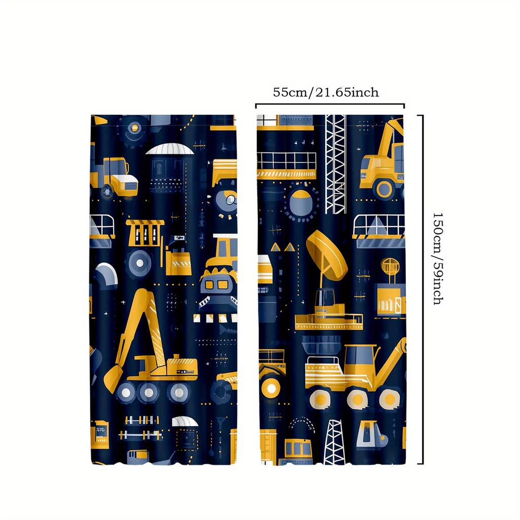 2pcs Construction Vehicle Curtains with Bulldozer   Crane   and Excavator Designs for Room Decorative curtains