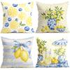Fresh Blue And Yellow Lemon Pictures Cushions Pillowcase Polyester Cushion Cover Throw Pillow Pillowcover Home Car Sofa Decor