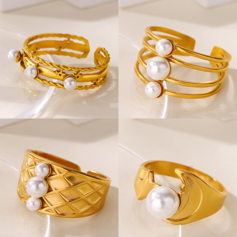 Geometric Multi-layered Pearls Rings For WomenStainless Steel Stackable Asymmetric Ring Wedding Christmas Jewelry Gift