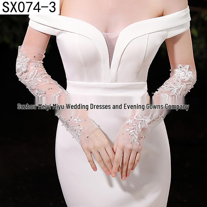Elegant Pearl Bow Wedding Gloves - French Aesthetic for Bridal Portrait Styling