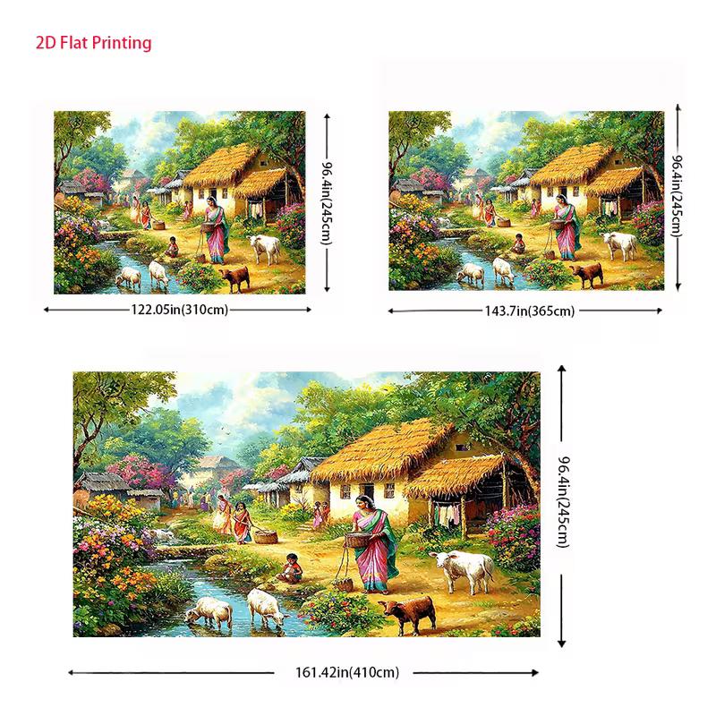 2D Indian Farm Life Backdrop, Traditional Village Scene Party Background