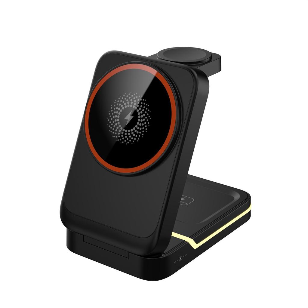 Desktop Multifunctional 15W Wireless Charger with Ambient Light & Foldable Magnetic Design for Office or Home Use