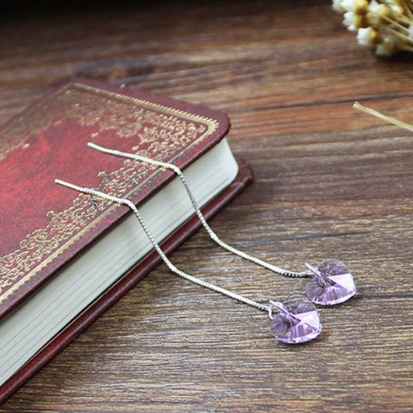 Women's long jewelry Ocean Heart Earrings Tassels Earrings Blue Crystal Earline