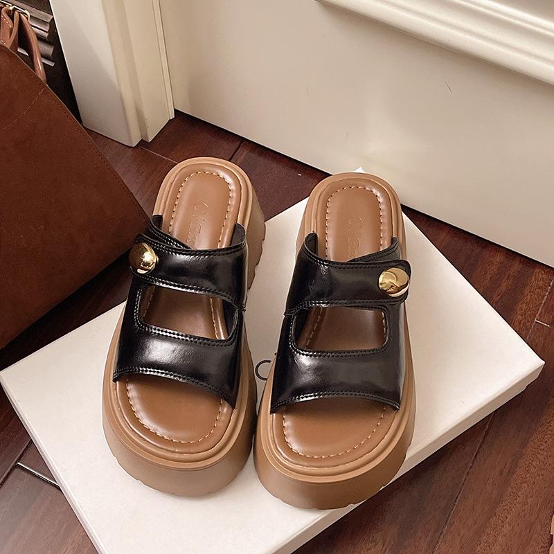 

Retro cool slippers women s summer new casual thick-soled one-word drag women s sandals holiday wind beach shoes 35 чёрный