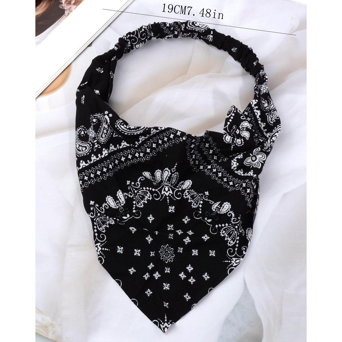

Vintage Paisley Bandana Hair Accessories Set - Triangle Headband, Scrunchie, Scarf - Black White Boho Style Hair Wraps for Women