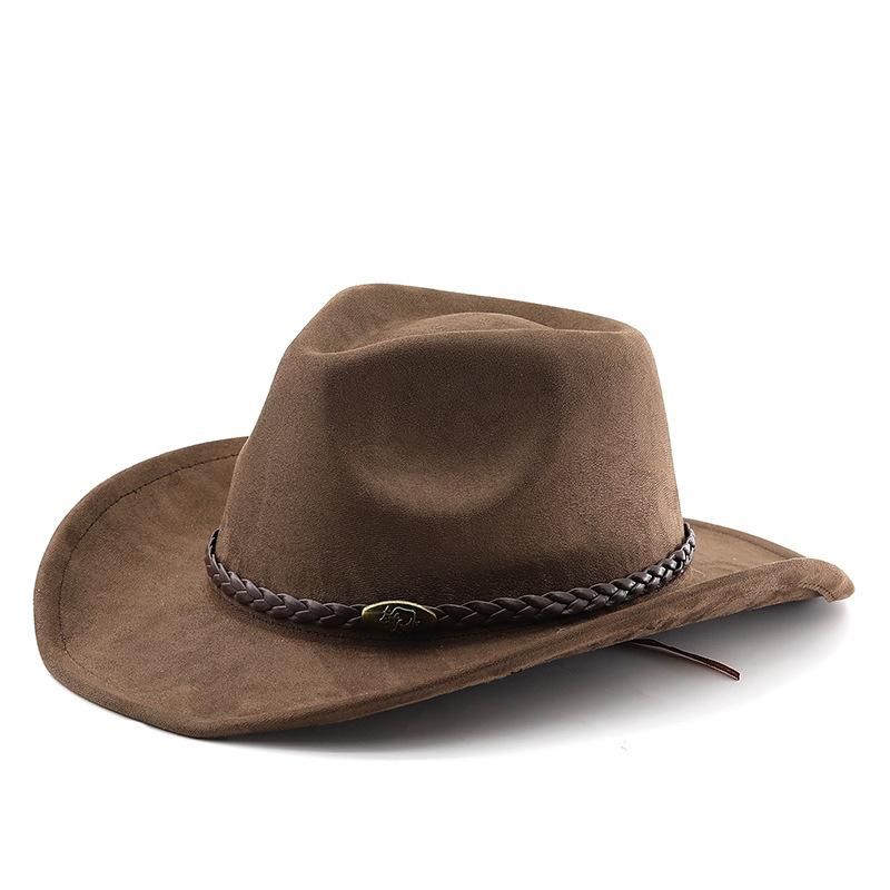 Western cowboy hat suede brown jazz hat men's and women's ethnic style autumn and winter wide brim hat